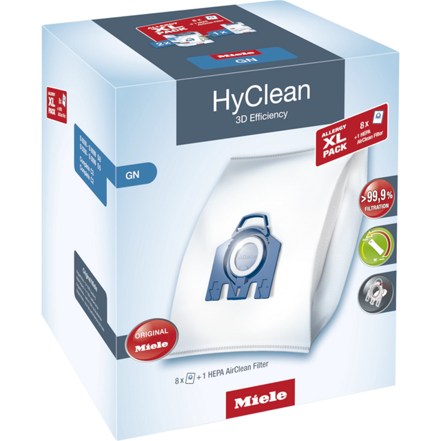 Miele Allergy XL-pack GN dammpåse, tillbehör för dammsugare (Miele, komplett C3, komplett C2, Classic C1, S 400, S 600, S 800, S2, S5, S8), låda med 8 påsar