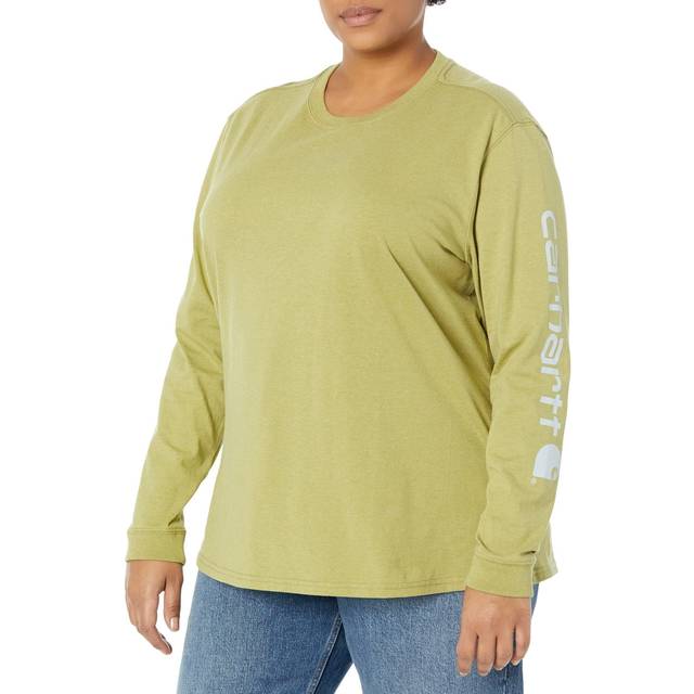 Carhartt Women's Plus Size Loose Fit Heavyweight Long Logo Sleeve Graphic T-Shirt  Green Olive Heather  3X
