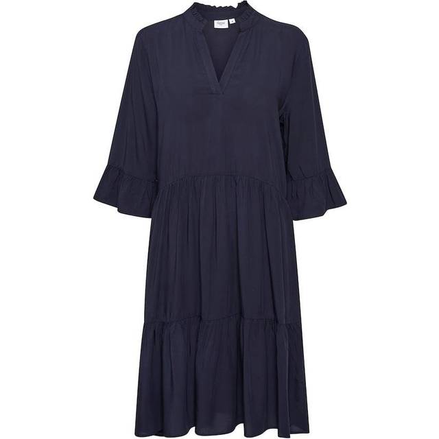 Saint Tropez, Klänning, Dam, XL, Blå Djup Solid Klänning med Volang - blue (XL)