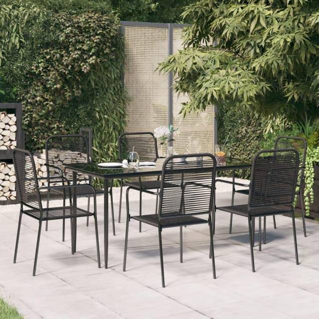 Vidaxl - 7 Piece Garden Dining Set Black Cotton Rope and Steel