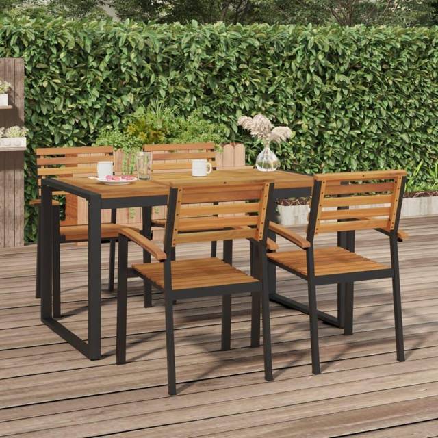 vidaXL Stackable Garden Chairs 4 pcs Solid Wood Acacia and Metal - Brown