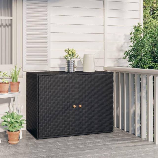 vidaXL Garden Storage Cabinet Black 100x55.5x80 cm Poly Rattan