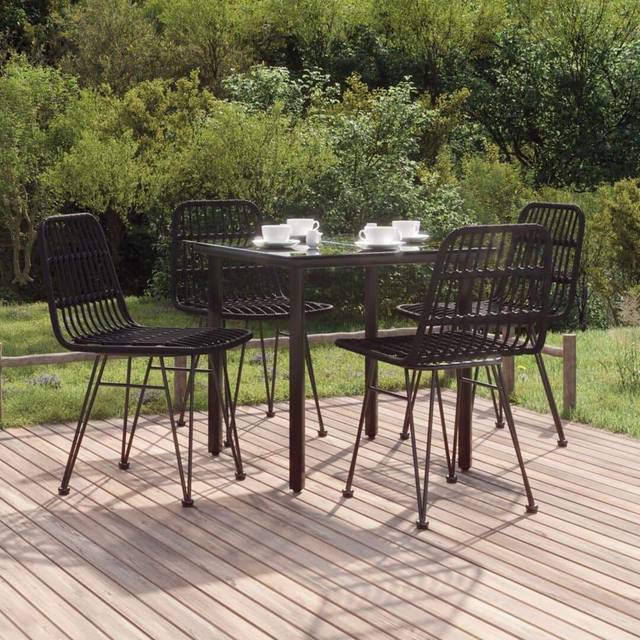 Vidaxl 5 Piece Garden Dining Set Black Poly Rattan