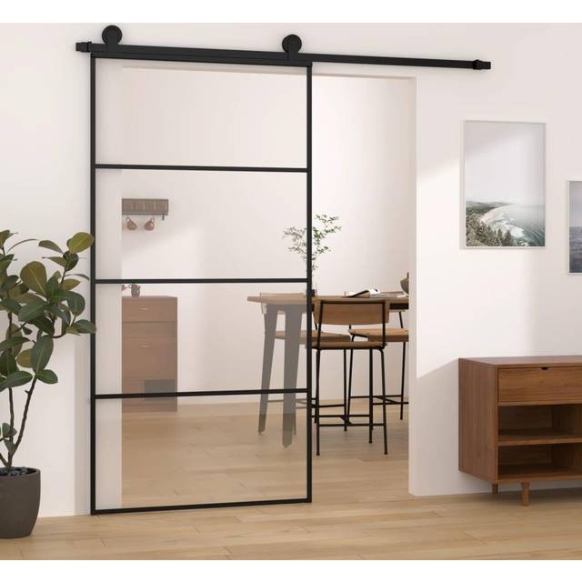 vidaXL Sliding Door with Hardware Set 102.5x205 cm ESG Glass&Aluminium - Black