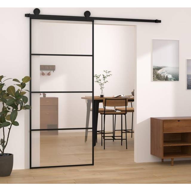 vidaXL Sliding Door with Hardware Set 90x205 cm ESG Glass&Aluminium - Black