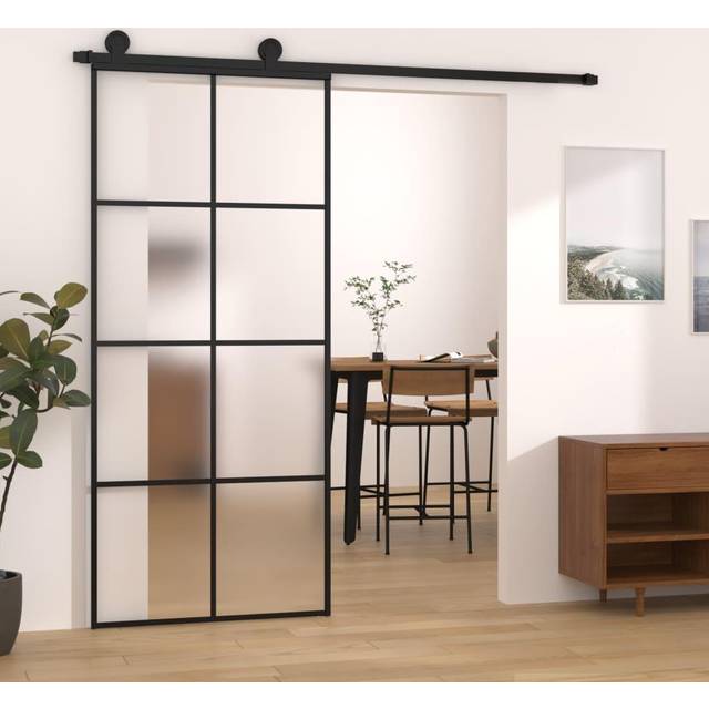 Vidaxl Sliding Door With Hardware Set 90x205 Cm Esg Glass&aluminium