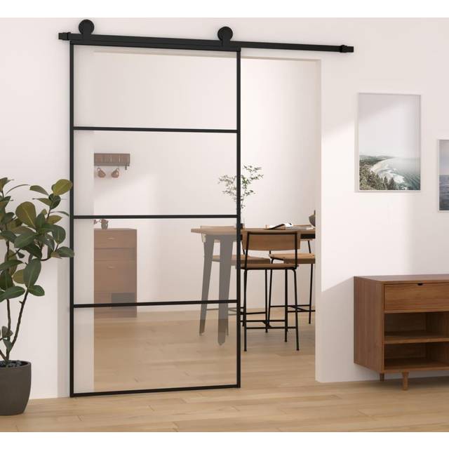 Skjutdörr med hårdvara 102,5x205 cm ESG-glas och aluminium