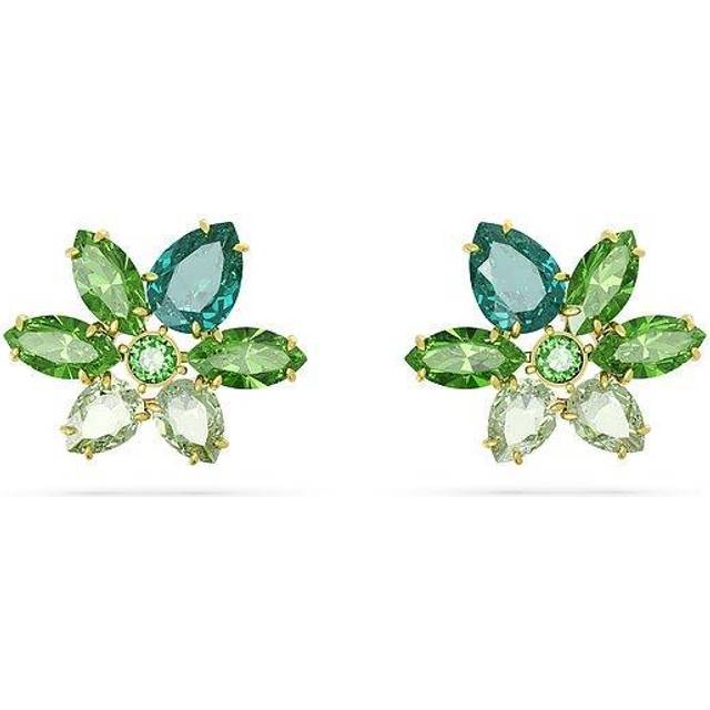 Swarovski Gema blommiga örhängen, gröna kronblad och rundskurna kristaller och guldfärgade, från Gema Collection