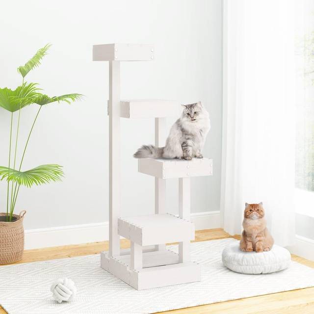 vidaXL Cat Tree White 45.5x49x103 cm Solid Wood Pine