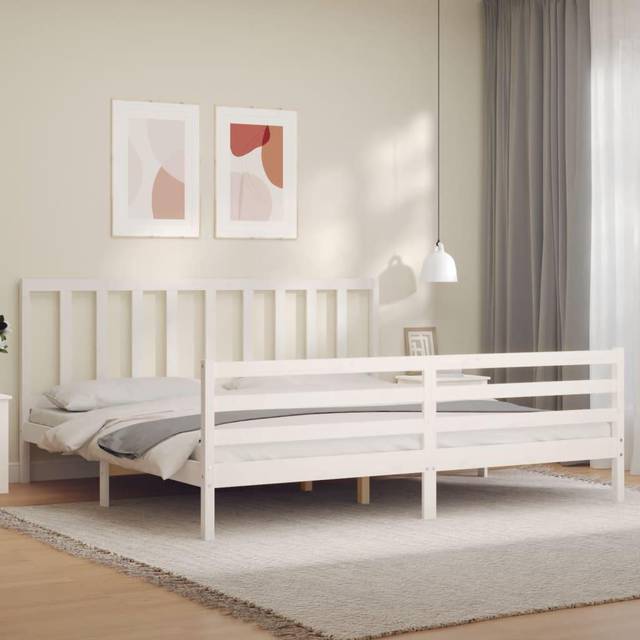 Sängram utan madrass vit 200x200 cm massiv furu