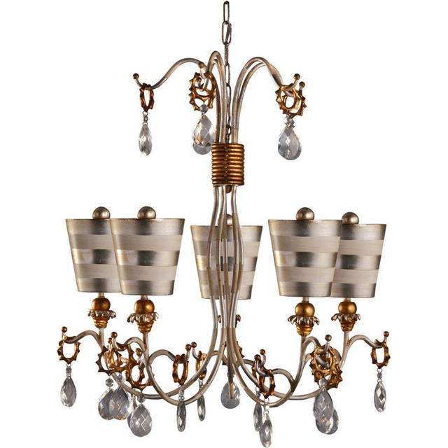Elstead Tivoli - 5 Light Multi Arm Chandelier Silver , Cream Finish, E27