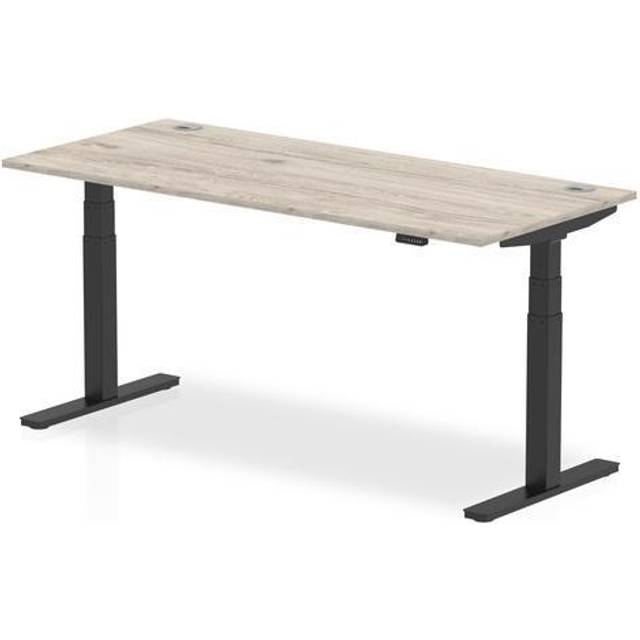 Air 1800x800mm Height Adjustable Desk Grey Oak Cable Ports Black Leg
