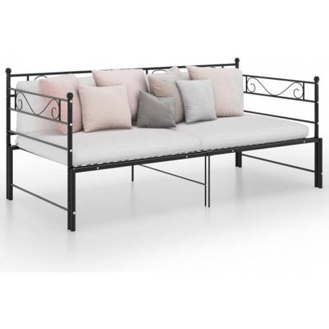 Utdragbar sängram bäddsoffa svart metall 90x200 cm