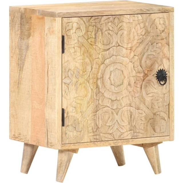 vidaXL Carved Bedside Cabinet 40x30x50 cm Solid Mango Wood - Brown