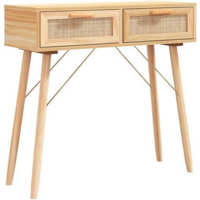 vidaXL Console Table Brown 80x30x75 cm Solid Wood Pine&Natural Rattan
