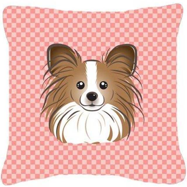 Caroline's Treasures BB1248PW1818 Checkerboard Pink Papillion Canvas Decorative Pillow  18 x 18  Multicolor