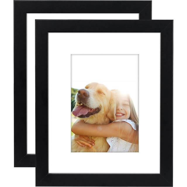 10x8 Photo Frames in Black - Set of 2 - Use as 7x5 Photo Frames with Mount or 8x10 Frames Without Mount - Horizontal and Vertical Formats for Wall and