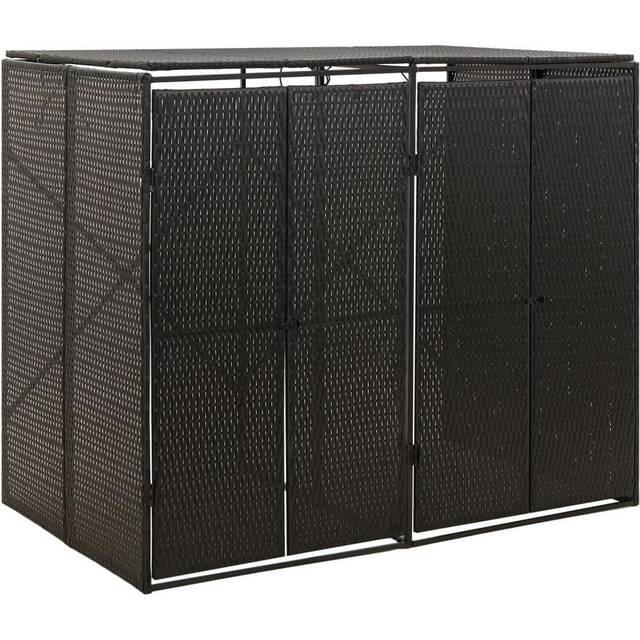 vidaXL Double Wheelie Bin Shed Black 140x80x117 cm Poly Rattan