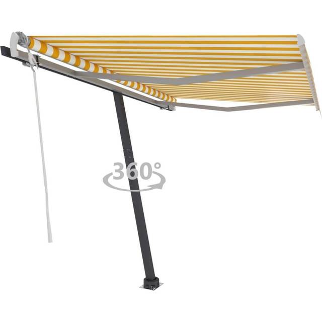 vidaXL Freestanding Manual Retractable Awning 350x250 cm Yellow/White