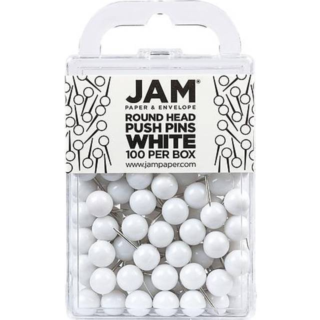 JAM PAPER Colorful Push Pins - Round Head Map Thumb Tacks - White Pushpins - 100/Pack