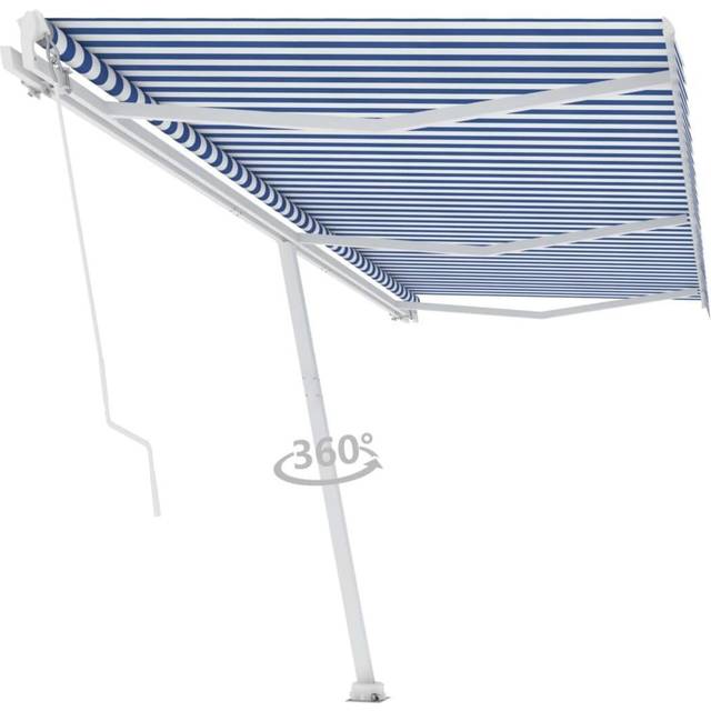 Fristående markis manuellt infällbar 600x300 cm blå/vit
