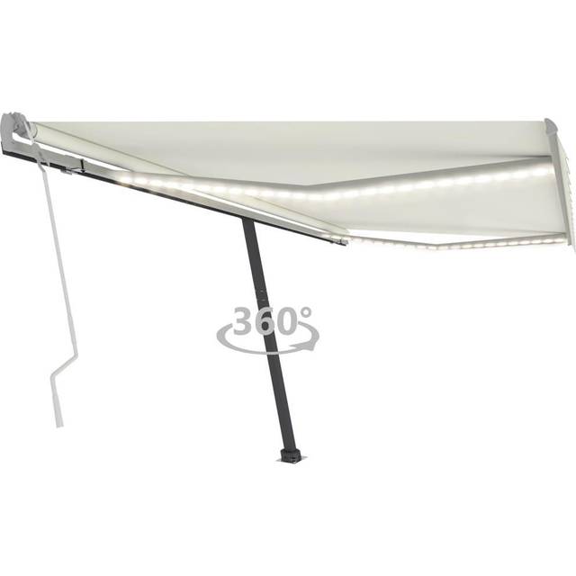Markis manuellt infällbar med LED 400x350 cm gräddvit