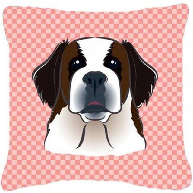 Caroline's Treasures BB1246PW1818 Checkerboard Pink Saint Bernard Decorative Pillow  18 x 18  Multicolor