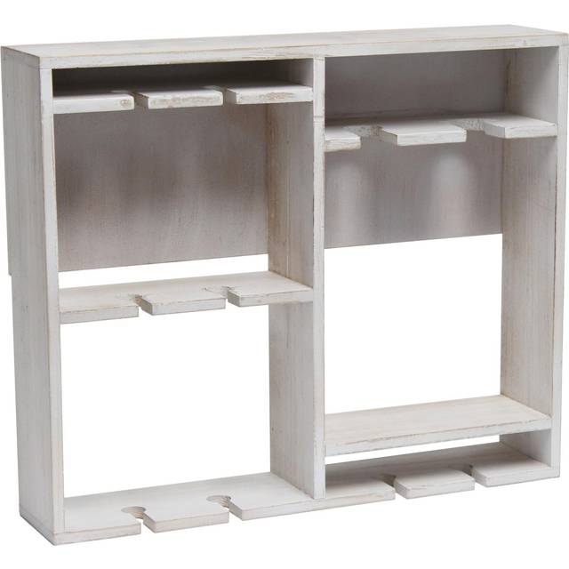 Elegant Designs Bartow Wall Mounted Wood Wine Rack Shelf with Glass Holder  White Wash