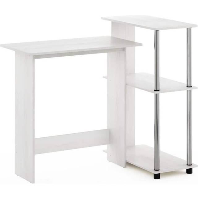 Furinno Hörndatorskrivbord med bokhylla, konstruerat trä, vit ek/rostfritt stål, 59,99 (D) x 96,9 (B) x 84,99 (H) cm