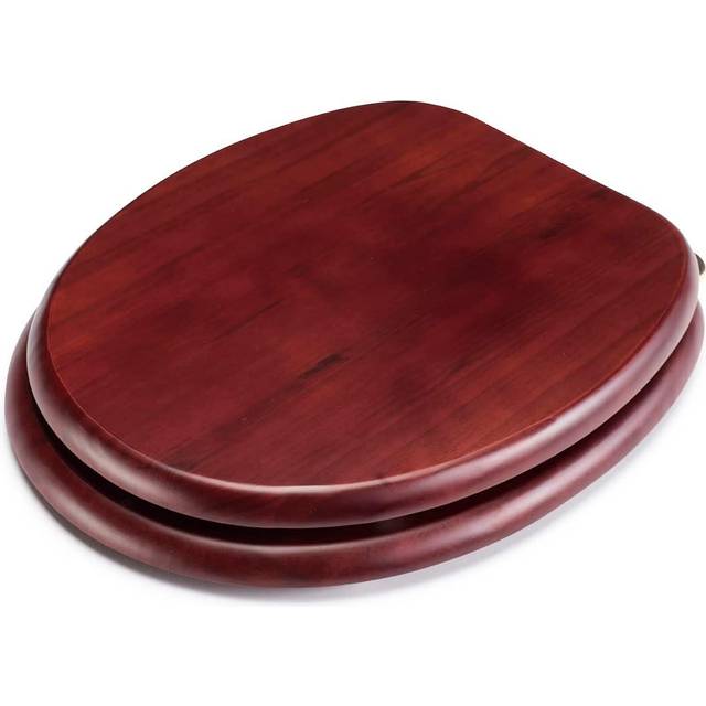 Antique Solid Pine Toilet Seat - Ergonomically Shaped for Comfort, Adjustable Hinges 110-200mm, Brass Fixings, All Fittings Included - Mahogany (7cm H X 36cm W X 44.5cm D)