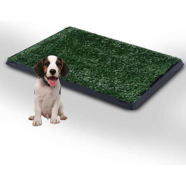PawHut Dog Potty w/ 2 Layer Grass Mat & Trainer Tray - Green & Black, Green