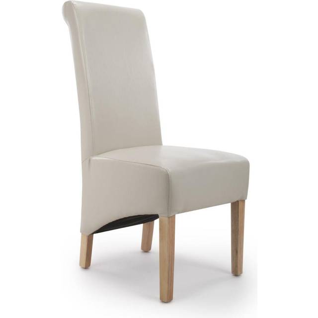 2 x Shankar Krista Roll Back Bonded Leather Ivory Dining Chairs, Cream