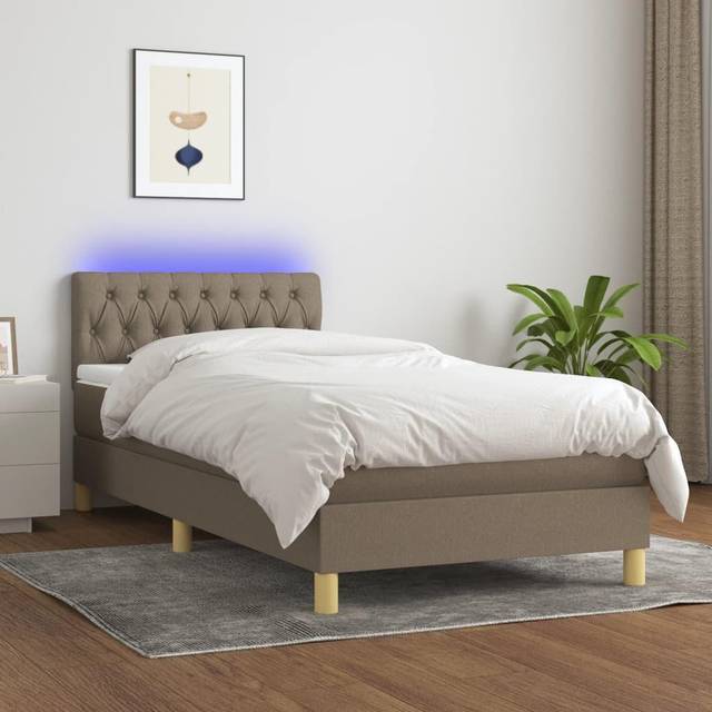 Ramsäng med madrass & LED taupe 100x200 cm tyg