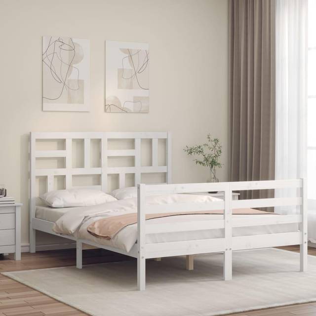 (white, 120 x 200 cm) vidaXL Bed Frame Bed Base with Headboard Honey Brown Small Double Solid Wood