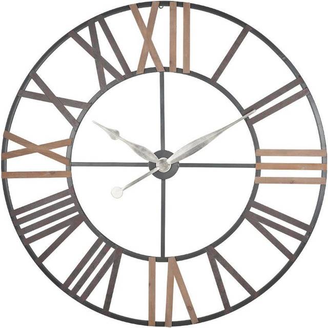 Celestial Antique Grey Metal & Wood Round Wall Clock, Grey