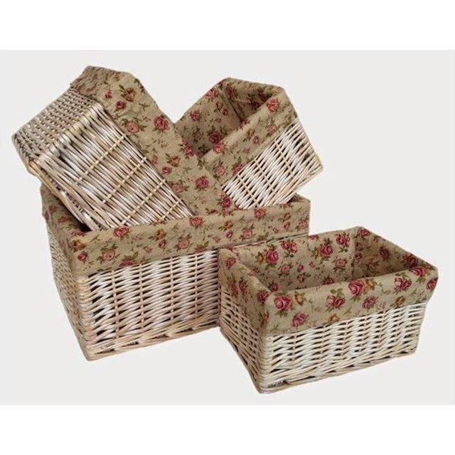 White Wash Garden Rose Lined Storage Basket - Set of 4