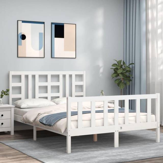 Sängram utan madrass vit 140x190 cm massiv furu
