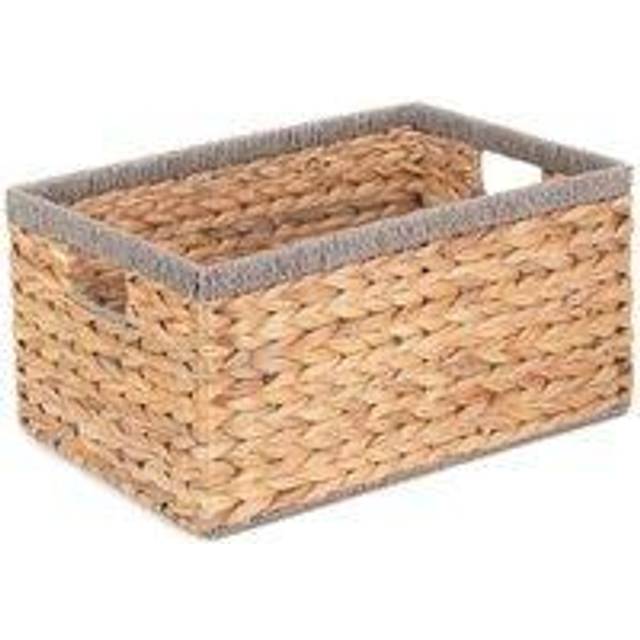 Water Hyacinth With Grey Rope Border Rectangular Storage Basket - Medium