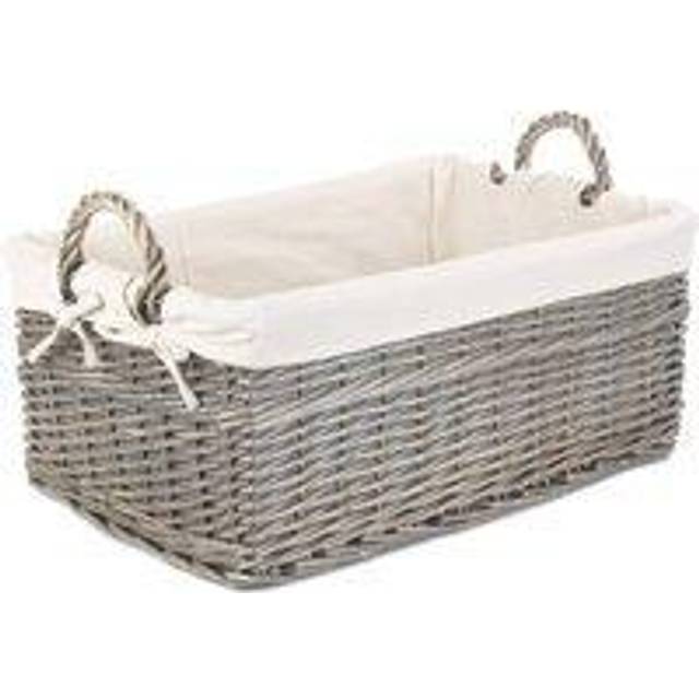 Shallow Cotton Lined Antique Wash Storage Wicker Basket - Large