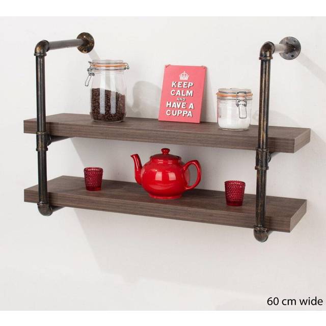 Loft Home Studio Double 60Cm Wide Box Shelf With Pipe Design Brackets - Brown - One Size