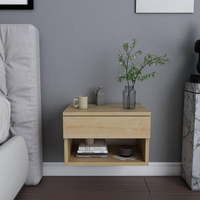 Jamot Floating Bedside Table - Sapphire Oak - Yellow