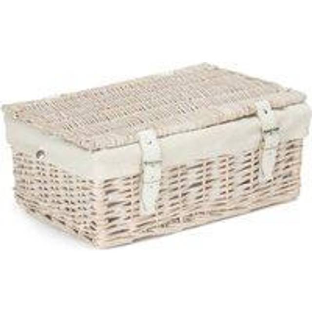 35cm Empty Wicker Whitewash Picnic Basket - White