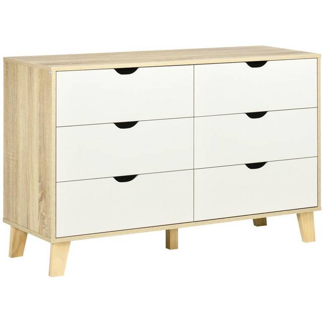 HOMCOM Chest of Drawers - 6 Drawer Unit Storage Chest Bedroom White and Brown | TJ Hughes