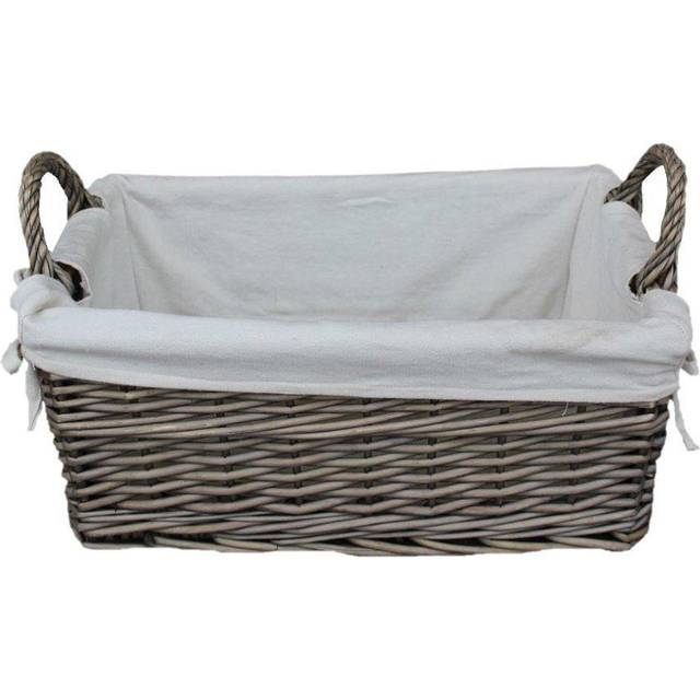 Shallow Cotton Lined Antique Wash Storage Wicker Basket - Small