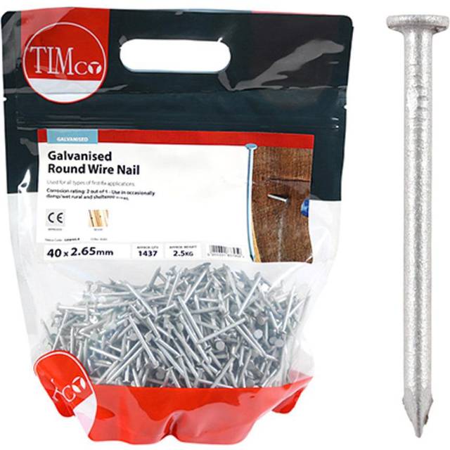 Galvanised Round Wire Nails - 40 x 2.65mm (2.5kg Bag) - Timco