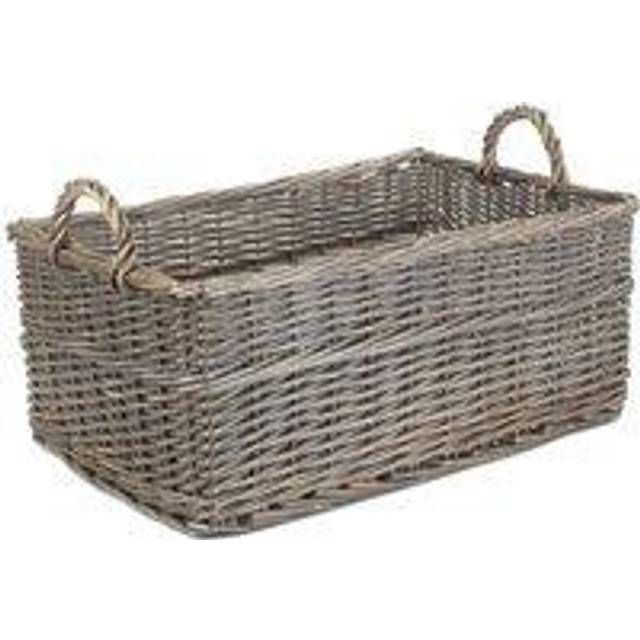 Shallow Antique Wash Storage Wicker Basket - Large