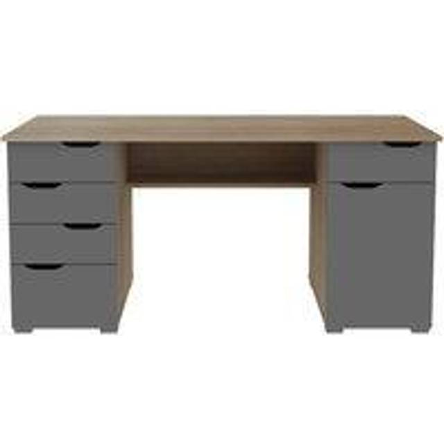 Alphason Kentucky Light Oak Effect Desk with Grey Gloss Drawer Fronts, Brown