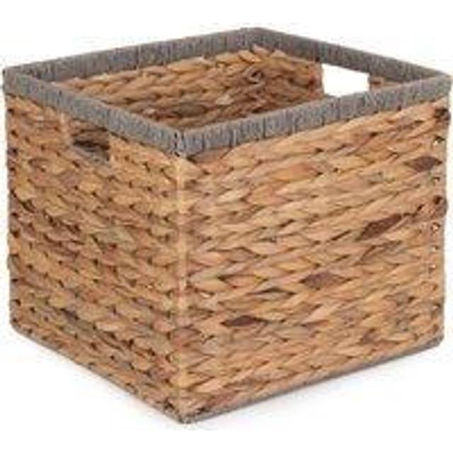 Square Water Hyacinth With Grey Rope Border Storage Basket - Large