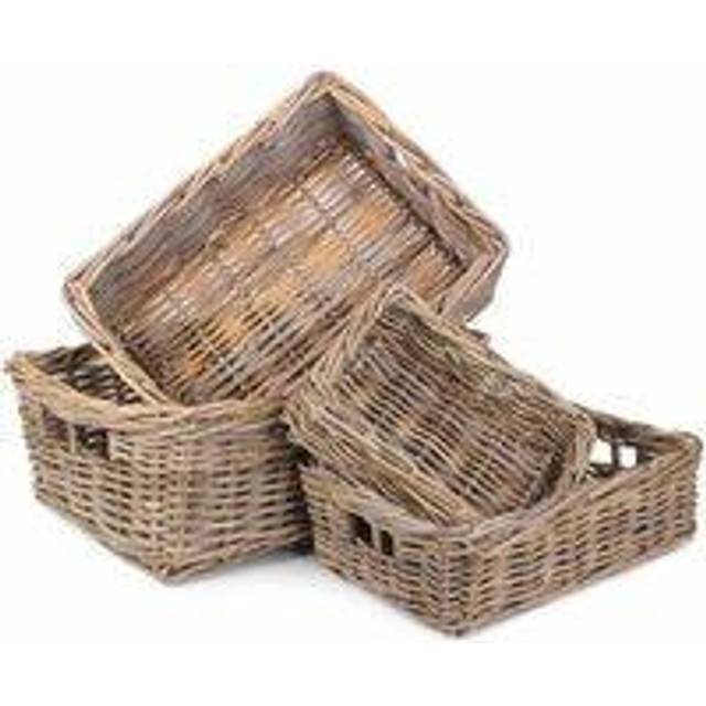 Shallow Kubu Grey Rattan Rectangular Basket - Set of 4