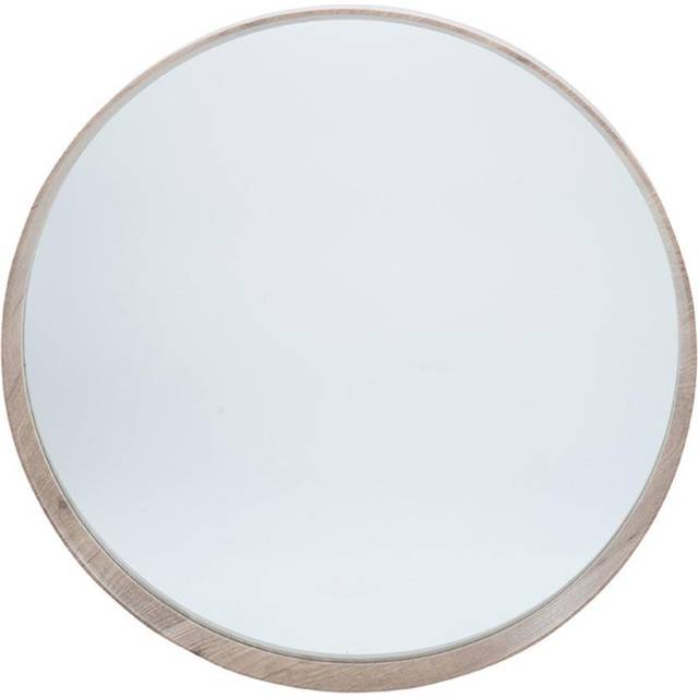 Natural Wood Veneer Round Wall Mirror - Grey